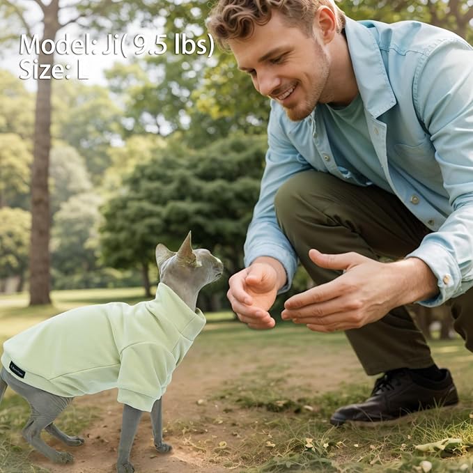 Sphynx Cat Clothes Hairless Cat Sweater Shirt Soft Warm Long Sleeves Pullover Pet Clothes Pajamas Dog Cloth for Small Dogs Kitten Clothes Pet Sweaters (Light Green, M)
