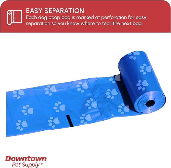 Downtown Pet Supply Poop Bags for Dogs with Dispenser, 1000 Count - Leak-Proof Dog Waste Bags and Bone-Shaped Dog Poop Bags Holder for Leash - Rainbow with Paw Prints, 12.5" x 8.5"