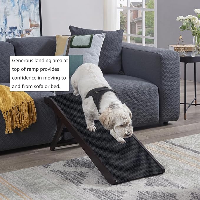 unipaws Foldable Wooden Pet Ramp with Adjustable Height, Dog Ramp to Reach High Bed and Couch, Durable Pet Ladder with Updated Non-Slip Yoga Mat for Dog and Cat (Espresso, Regular)