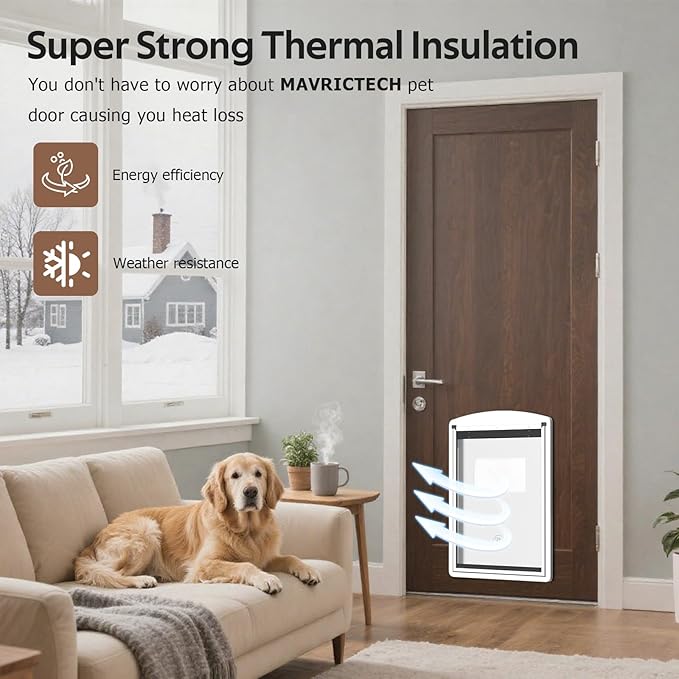 [MAVRICTECH] Cat Door for Door - Cat Door for Exterior & Interior Doors, Steel Frame, Magnetic Double Flaps, 2 Sliding Locks, Weather-Resistant, Fits Cats Up to 15LBS, White