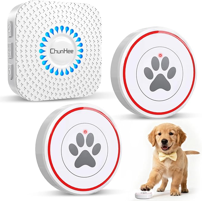 ChunHee Dog Door Bell for Potty Training – Wireless Doggie Doorbell to Go Outside, 1.6in Touch Surface, Easy for Puppy & Adult Dogs, IP55 Waterproof, 500FT Range, 55 Ringtones, Adjustable Volume