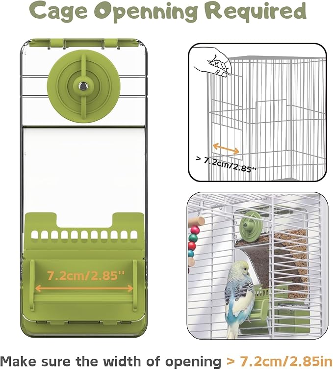 Bird Feeder Water Dispenser Set, Automatic Cage Feeder with Perch for Seed Parakeet Canary Cockatiel Finch Budgies Cage Accessories (Green)