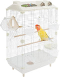 2-Door Wrought Iron Bird Cage Parakeet Cage with Roof, 30" H Parrot Cage Pet Birds Flight Cage, Interactive Birdcages Bird House Travel Cages for 4-6 Small Birds (Iron Mesh)