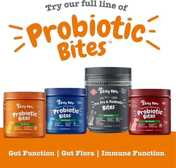 Zesty Paws Probiotics for Dogs, Digestive Enzymes Gut Flora, Digestive Health, Diarrhea & Bowel Support, DE111, Dog Probiotic Soft Chew for Pet Immune System, Pumpkin, 250 Ct (Pack of 2)