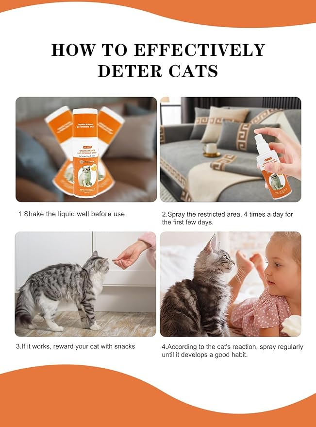 Cat Deterrent Spray - Safe for Indoor & Outdoor, Cat Scratch Deterrent for Furniture Protection, Sofas, Rugs, Curtain - Cats Behavior Training Prevent Urine Marking, with Natural Ingredients 2*100ml