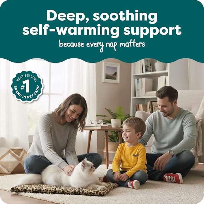 FurHaven ThermaNAP Self Warming Cat Mat & Dog Bed for Crates with Self-Warming Technology for Cozy Rest, Fully Machine Washable, Large, Quilted Faux Fur, Leopard