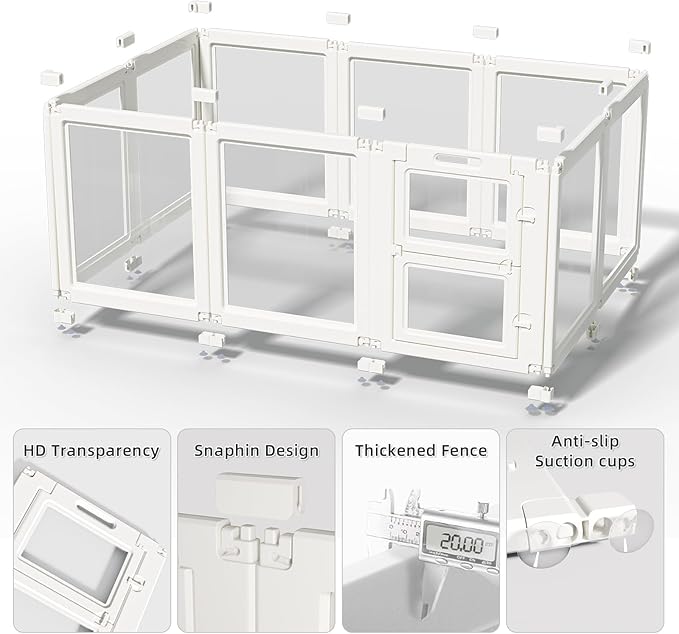 Clear Acrylic Dog Playpen Indoor,Transparent Dog Pen,Easy to Assemble and Clear pet Pen for Puppy Dog, Rabbit and cat,Sturdy and Easy to Clean Plastic pet Fence (White, 23.6" H, 10PCS)