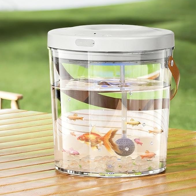 Portable Fish Tank, Lighted Quiet Oxygen Circulation Bowl, 2000mAh Mini Aquarium, Clear Acrylic Aquarium with Filter Pump, Compact Fish Bowl for Reptile Bait Fishing Kids Indoor Outdoor Sensory Play