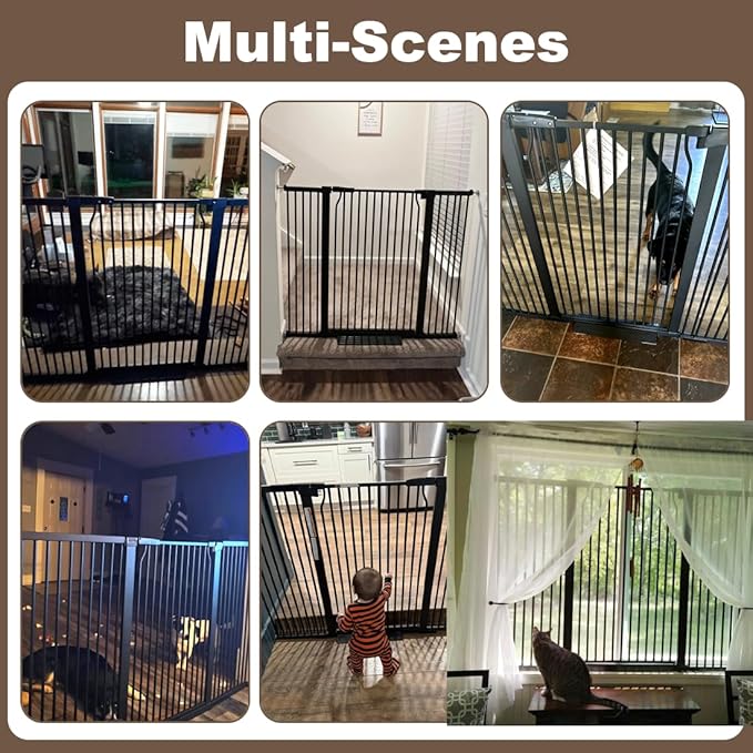 40.55" Extra Tall Dog Gate for Doorways Stairs, 60.3-62.9 in Wide Baby Walk Thru, Pressure Mounted Pet No Drill, Large Doggie With Door, Auto Close Indoor, Black