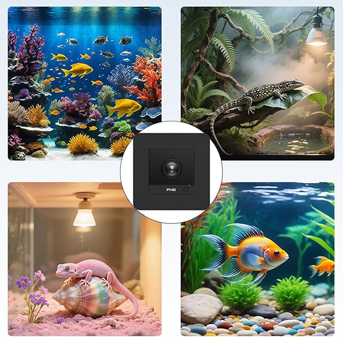 Fish Tank Camera, 2K HD for Aquarium & Reptile Terrarium, 140° Wide-Angle with Anti-Glare, Night Vision, WiFi Pet Camera with AI Motion Detection, 2-Way Audio, 24/7 Cloud/SD Recording