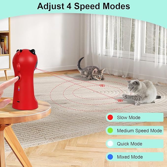 TBTeek Cat Toy, Automatic, Motion-Activated, Rechargeable, 5 Fun Patterns, Random Rotating Trajectory, 4 Speed Modes, Adjustable Light Angles for Indoor Cat Kitten Dog（Red）