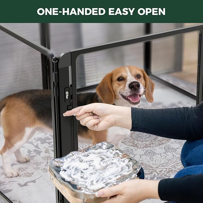 FXW AuraSpace Pro Metal & Acrylic Indoor Dog Playpen, All-Acrylic Clear Heavy-Duty Design, 32" Height 8 Panels for Small and Medium Dogs, Black│Patented