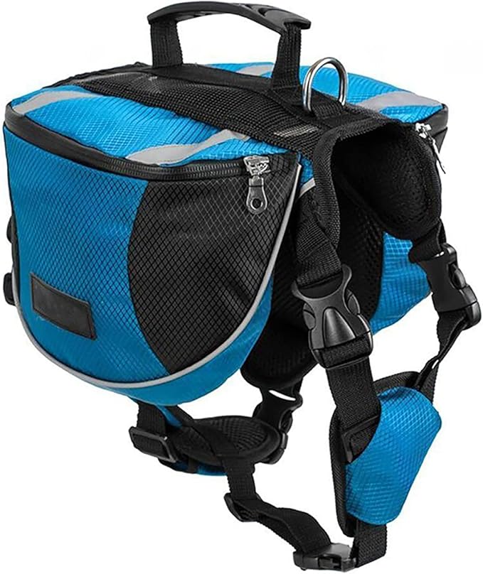 Polyester Dog Saddlebags Pack Hound Travel Camping Hiking Backpack Saddle Bag for Small Medium Large Dogs (Blue,L)