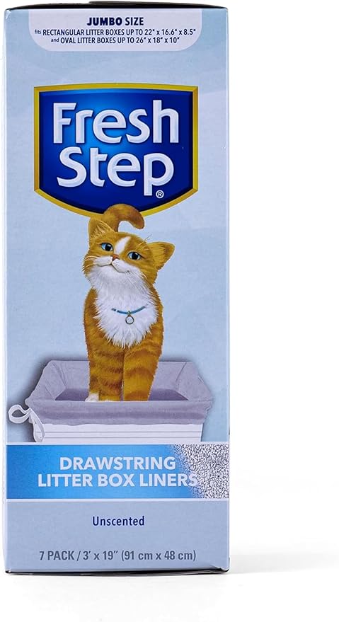 Fresh Step Jumbo Drawstring Cat Litter Box Liners, Unscented Heavy Duty Kitty Litter Bags for X-Large Oval or Rectangle Pans, Helps Contain Mess, Easy Lift Out Cleanup, 36 x 19 in, 7 Count - 4 Pack