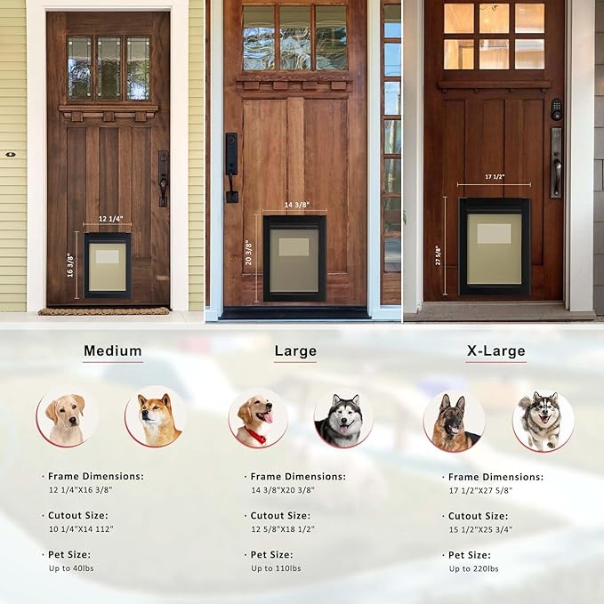 [Classicmacher] Heavy Duty Doggie with Two Sliding Lock Panel, Aluminum Large Dog Door for Exterior Door, Magnetic Double Flaps for X-Large Dog Up to 200LBS (Double Flaps,X-Large)