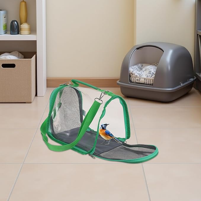 SUPVOX Portable Small Bird Travel Cage Carrier Lightweight Green Mesh Bag for Budgie Parrot Cockatiel Outdoor Picnic and Vacation Pet Transport