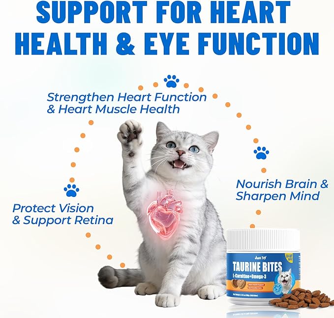 Just Try 6.35 oz Cat Taurine Bites - Taurine for Cats with L-Carnitine, Omega 3 and Vitamins - Supports Immune, Heart and Eyes Health Cat Supplements 300 Bites