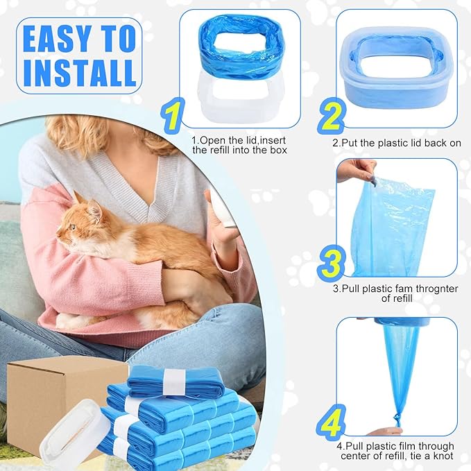 12 Pack Cat Litter Refills, Compatible with Genie Bag Refills, Scented, Blue