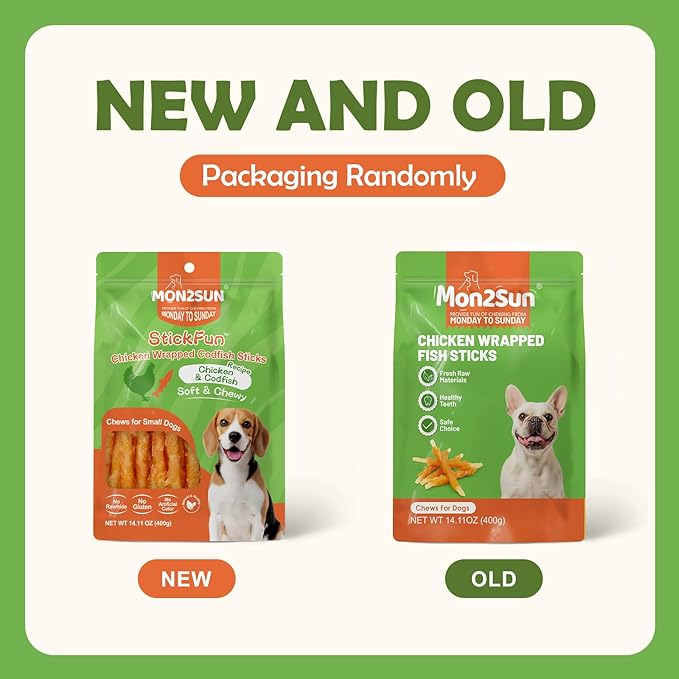 MON2SUN Rawhide Free Dog Treats Chicken Wrapped Cod Sticks for Small Dogs Healthy Training Treats Soft Snacks (14.11 Ounce -Pack of 1)