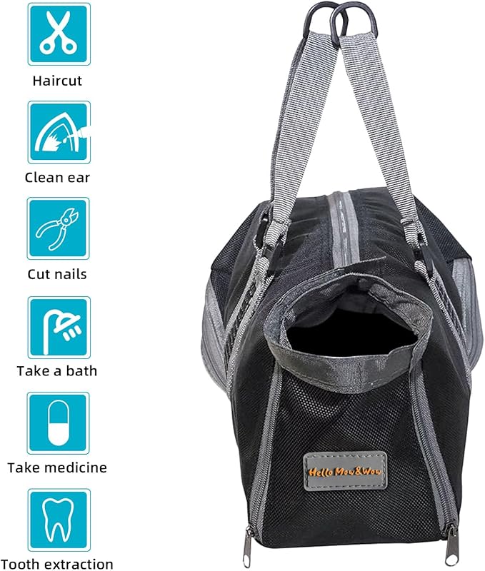 Cinf Cat Nail Clipping Cleaning Grooming Restraint Bag （Free Muzzle） No Scratching Biting for Bathing Nail Trimming Injecting Examining(Black,M)