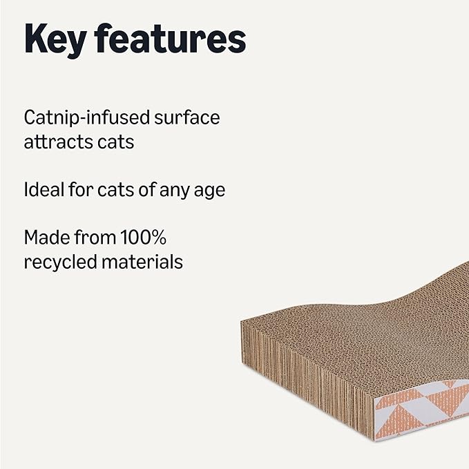 Amazon Basics New Cat Scratch Post, Single Layer with Curve, 16.5" x 8.1" x 1.6", 2-Pack, Catnip-Enhanced