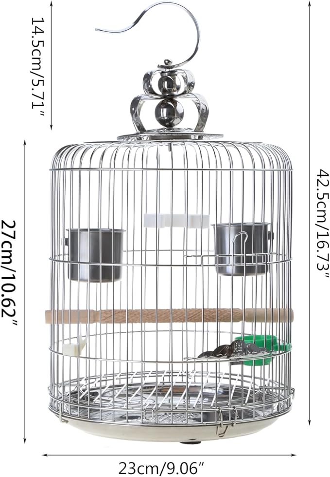 Small Bird Cage Stainless Steel Parrots Carriers With Wood Stand And Metal Cups For Lovebirds Finches Parakeets Bird Travel Cage Small With Perches Stand And Bowls For Parrots Cockatiels Conures
