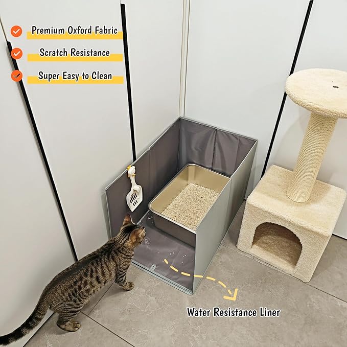 Less-Mess Cat Litter Box Enclosure, Open Top High Side, 26''×17''×17'' Extra Large Water Resistance Splash Guard for Cat Litter Boxes