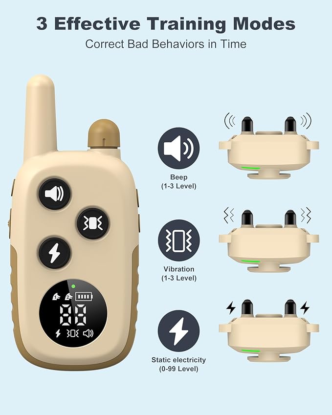 Jugbow Dog Shock Collar with Remote for Large Medium Small Dogs, Rechargeable Waterproof IPX8 E Collars with Beep (1-3) Vibration(1-3) Safe Static(0-99)