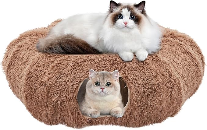 Cat Tunnels for Indoor Cats, Cute Donut Turnel Toys for Small Large Cats with Washable Circle Cushion，3-in-1 Foldable Playground & Cozy Cave Bed for, Kittens Puppy Rabbits