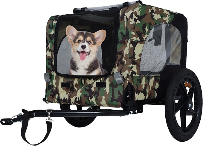 2-in-1 Dog Bike Trailer & Pet Carrier with Quick-Release Wheels, Foldable Steel Frame & Non-Slip Floor, 88 lbs Capacity for Medium/Small Dogs, Compatible with 20"-29" Bicycles