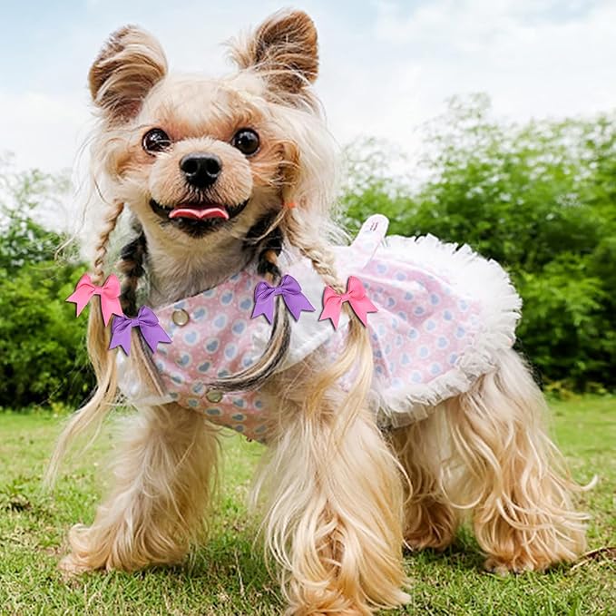 Puppy Dogs Hair Barrettes Bows with Rubber Bands,Hair Accessories Bow Pet Grooming Cute Pet Small Hair Bowkno