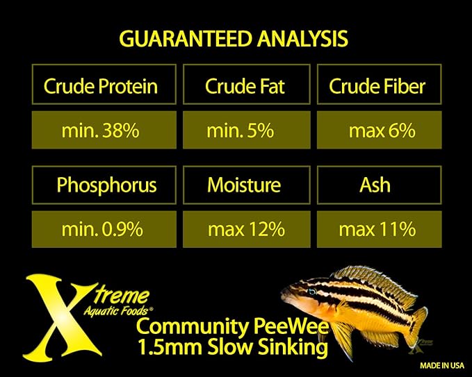 Xtreme Community Peewee 1.5mm Pellets: Slow Sinking & Ideal for Community Fish - Boosts Immune & Digestive Health, Enhances Color & Energy, Max Protein Fish Food – USA Farm Grown (20oz)