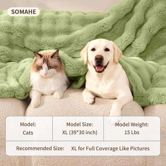 Dog Blanket Self-Warming Throw for Medium & Large Dogs, Dual-Side Sherpa Plush, Thick Crate Bed Cover & Car Seat Mat, Anti-Static Machine Washable No Shrink, 39x30 Inch Green