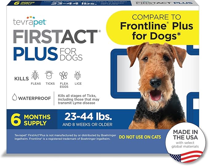 FirstAct Plus Flea Treatment for Dogs, Medium Dogs 23-44 lbs, 6 Doses, Same Active Ingredients as Frontline Plus Flea and Tick Prevention for Dogs