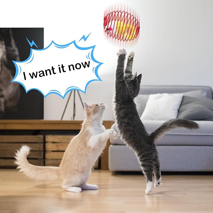 Jecery 5 Pcs Cat Spring Balls Toys Stretchable Rolling Balls Colorful Playful Coils Interactive Action Toy Caged Rats for Kitten Pet Supplies (Mouse and Bell,Mix Colors)