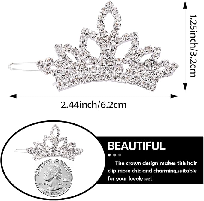 PET SHOW 1pc/Pack Dog Tiara Crown Hair Clips Bows for Small Dogs Costume Crystal Rhinestone Girls Puppies Barrette Grooming Hair Accessories