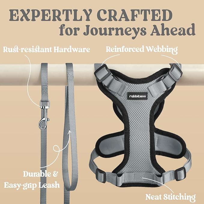rabbitgoo Cat Harness and Leash for Walking, Escape Proof Soft Adjustable Vest Harnesses for Cats, Easy Control Breathable Reflective Strips Jacket, Grey, S