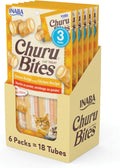 INABA Churu Bites for Cats, Soft/Chewy Baked Chicken Wrapped Churu Filled Cat Treats with Vitamin E, 0.35 Ounces per Tube, 18 Tubes Total (3 Tubes per Pack), Chicken Recipe