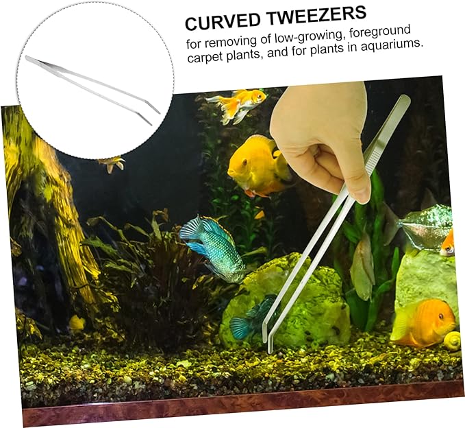 Angoily 3pcs Plant Tweezers for Aquarium Goldfish Tank Aquatic Plant Tongs Curved Tip Tweezers Sharp Blades Substrate for Planted Aquarium