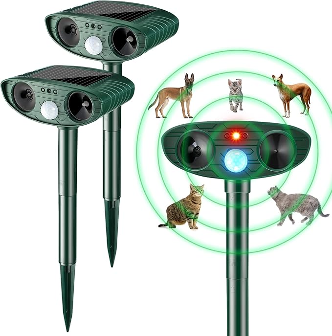 Ultrasonic Animal Repellent Outdoor Solar Powered Repeller Cat Dog Deer Deterrent Waterproof Motion Sensor Deterrent for Yard Garden Rabbit Squirrels Fox Pest (2, Green)
