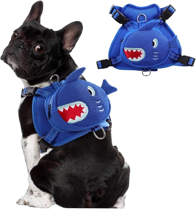Dog Harness with Backpack, Adjustable Dog Backpack Harness for Small Medium Dogs, No-Pull Breathable Backpacks for Dogs to Wear, for Traveling, Hiking, Camping, Training, Blue L