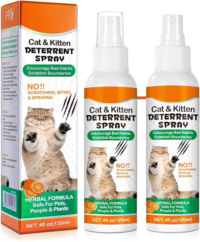 Cat Deterrent Spray for Indoor & Outdoor 2Pack - Natural Repellent to Prevent Scratching & Urine Marking on Furniture, Sofas, Rugs, Curtains - Safe Cat Behavior Training Aid with Natural Ingredients