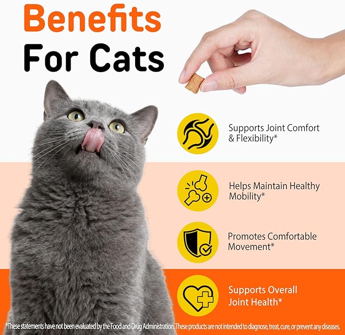 Hip & Joint Bites for Cats - Cat Joint Supplement,Chicken Flavored Glucosamine Joint Supplement for Cats - Cat Joint Supplement for HIPS & Joints, Cat Arthritis Pain Relief, with Green Lipped Mussel