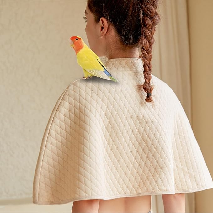 Parrot Shoulder Protector & Bird Diaper Shawl - Keep Clothes Safe from Scratches & Poop, Reusable Training Cape for Parakeets, Cockatiels, Conures, Lovebirds, Finches, Macaw (Beige)