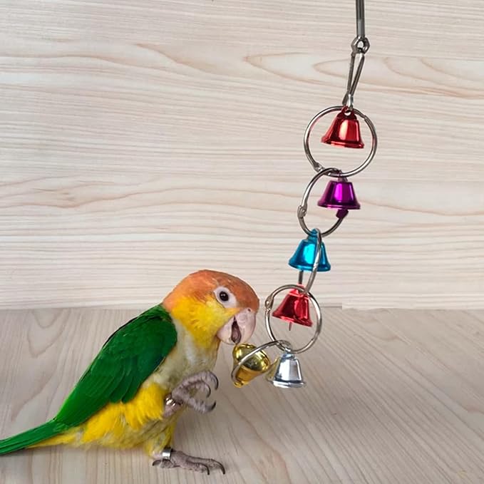 3Pcs Bird Bells Toy Chewing Hanging Ring Toy Cage Bite Colorful Bells Chandelier Parrot Cage Craft Toys for Pet Budgie Parakeet Cockatiel Macaw African Grey Lovebird Quaker Parrot