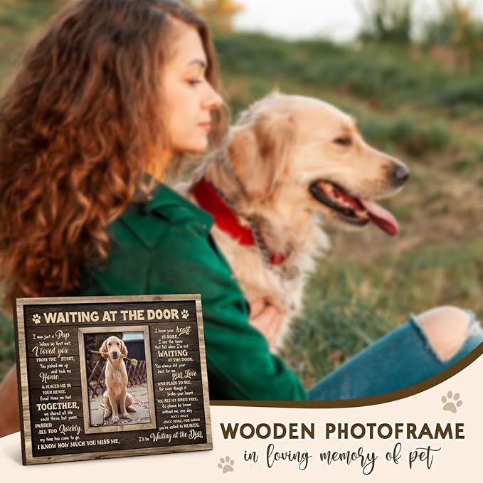 Dog Memorial Frame - Waiting at The Door Wooden Picture Frame for Pet Loss, 8''x10'' - Pup Remembrance Keepsake, Bereavement Decor Home, Sympathy Gift for Pets Owner, Dogs Mom