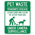 Pet Waste Leash-Curb and Clean Up After Your Dog Under Camera Surveillance Sign, 24x30 Inches, 55 mil Thick HDPS (high Density polystyrene), Made in USA