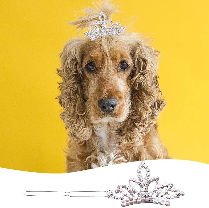 PET SHOW Dog Tiara Crown Hair Clips Bows for Small Dogs Costume Crystal Rhinestone Girls Puppies Barrette Grooming Hair Accessories (2pcs Silver + Pink Crown)