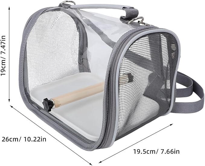 Beaupretty Small Bird Cage Travel Carrier with Handheld Portable Design, Lightweight Gray Pet Carrying Case for Small Parakeets and Conures, Outdoor Bird Transport Bag for Vacations