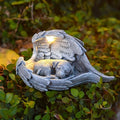 VEEKI Dog Memorial Gifts for Loss of Dog, Peaceful Sleeping Solar Angel Dog Statue Outdoor Waterproof, Resin Dog Figurine Pet Memorial Stone for Garden Grave Markers, Loss of Pet Sympathy Gift (Dog)